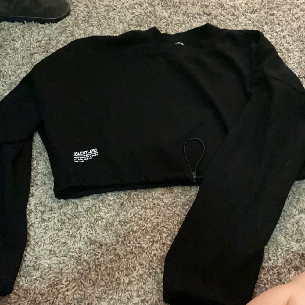 Black Talentless cropped crew neck with drawstring cinch detail.